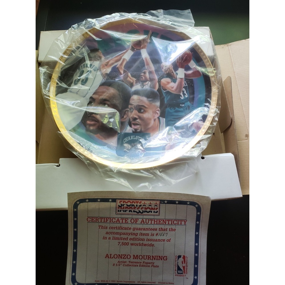 NEW NBA Alonzo Mourning Charlotte Hornets Superstar Collectors Plate Series COA‎